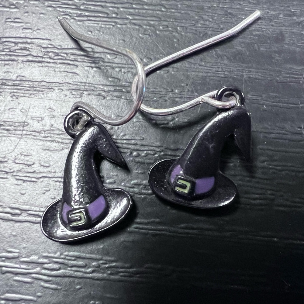 Witch Hat Earrings with Purple Accent